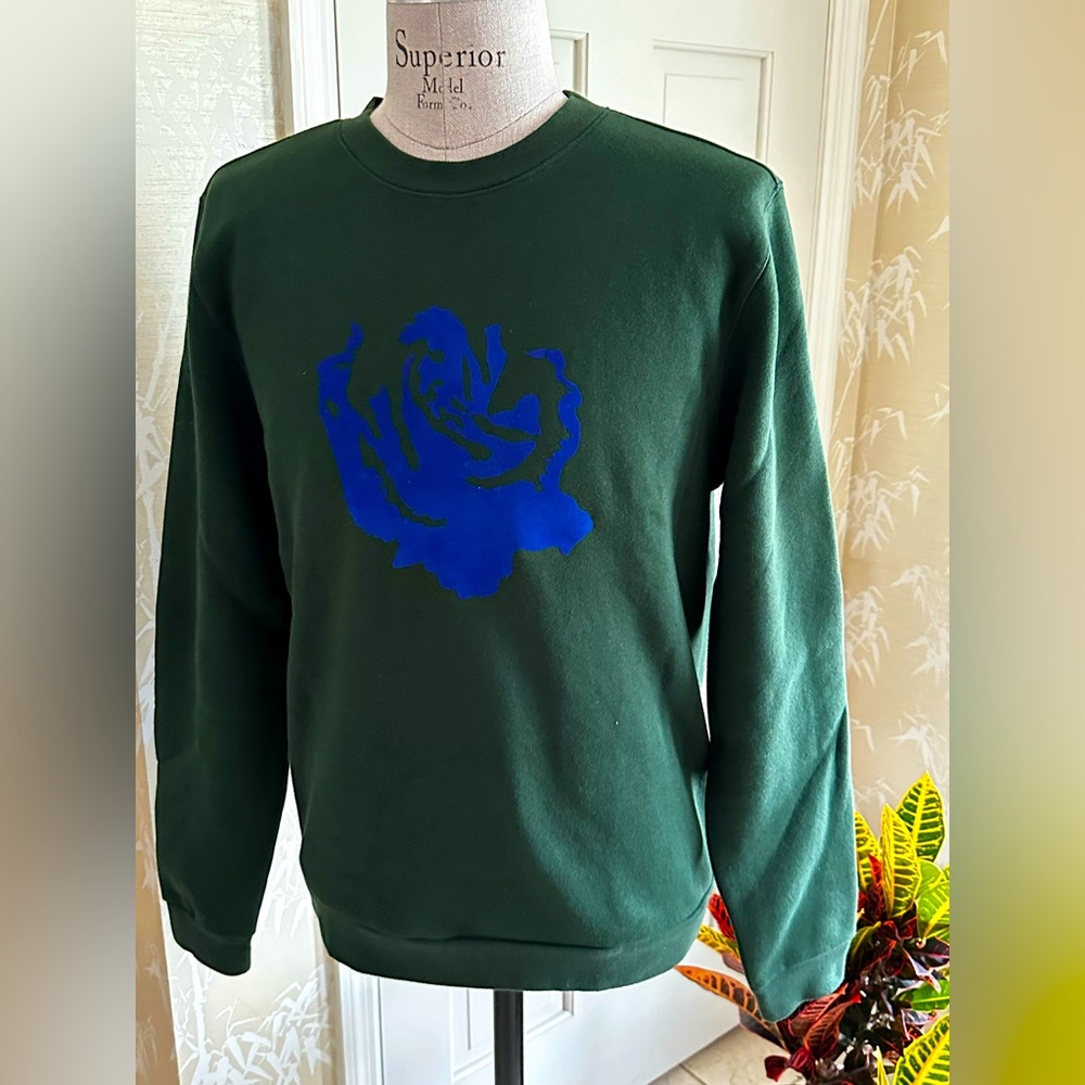 Opening Ceremony Fall Sweater Flower Floral Green Blue Vintage